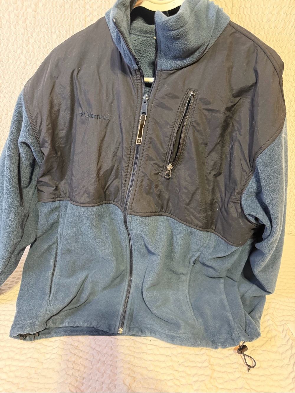 Columbia Men's Slate Blue Fleece Jacket with Black Chest Panel